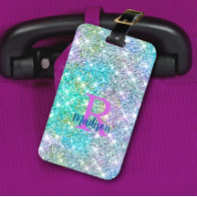 Cute iridescent unicorn blue faux monogram