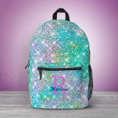 Cute iridescent unicorn blue faux monogram bedrukte rugzak