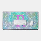 Cute iridescent unicorn blue faux monogram bureaumat (Keyboard & Muis)