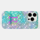 Cute iridescent unicorn blue faux monogram Case-Mate iPhone case (Achterkant (horizontaal))