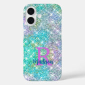 Cute iridescent unicorn blue faux monogram Case-Mate iPhone case (Achterkant)