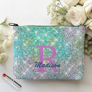 Cute iridescent unicorn blue faux monogram etui