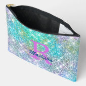 Cute iridescent unicorn blue faux monogram etui (Open)