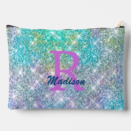 Cute iridescent unicorn blue faux monogram etui (Achterkant)