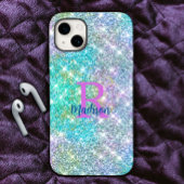 Cute iridescent unicorn blue faux monogram iPhone hoesje