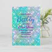 Cute iridescent unicorn blue faux monogram kaart (Staand voorkant)