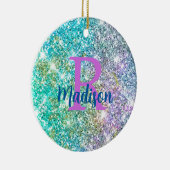 Cute iridescent unicorn blue faux monogram keramisch ornament (Rechts)