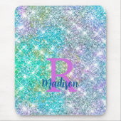 Cute iridescent unicorn blue faux monogram muismat (Voorkant)
