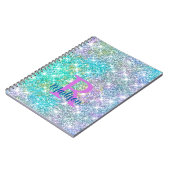 Cute iridescent unicorn blue faux monogram notitieboek (Linkerzijde)