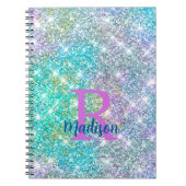 Cute iridescent unicorn blue faux monogram notitieboek (Voorkant)