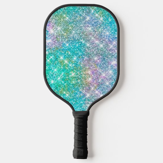 Cute iridescent unicorn blue faux monogram pickleball paddle (Achterkant)