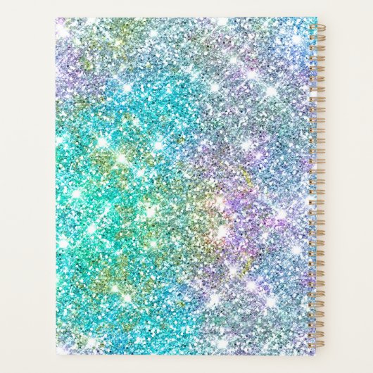 Cute iridescent unicorn blue faux monogram planner (Achterkant)