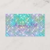 Cute iridescent unicorn blue faux monogram visitekaartje (Voorkant)