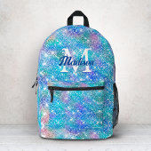 Cute iridescent unicorn blue roze glitter monogram bedrukte rugzak