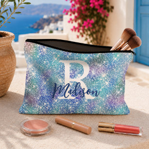 Cute iridescent unicorn blue roze glitter monogram etui