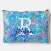 Cute iridescent unicorn blue roze glitter monogram etui (Achterkant)