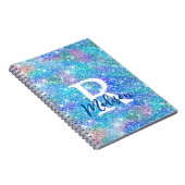 Cute iridescent unicorn blue roze glitter monogram notitieboek (Rechterzijde)