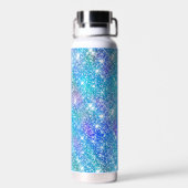 Cute iridescent unicorn blue roze glitter monogram waterfles (Achterkant)
