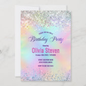 Cute iridescent unicorn faux glitter monogram kaart (Voorkant)