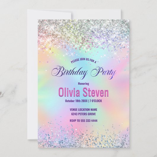 Cute iridescent unicorn faux glitter monogram kaart (Voorkant)