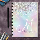 Cute iridescent unicorn faux glitter monogram notitieboek