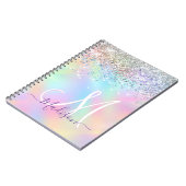 Cute iridescent unicorn faux glitter monogram notitieboek (Linkerzijde)