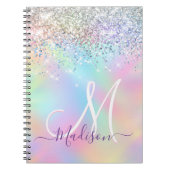 Cute iridescent unicorn faux glitter monogram notitieboek (Voorkant)