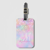 Cute iridescent unicorn ombre glitter monogram bagagelabel (Voorkant (verticaal))