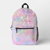 Cute iridescent unicorn ombre glitter monogram bedrukte rugzak (Voorkant)