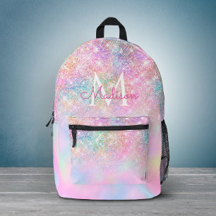 Cute iridescent unicorn ombre glitter monogram bedrukte rugzak