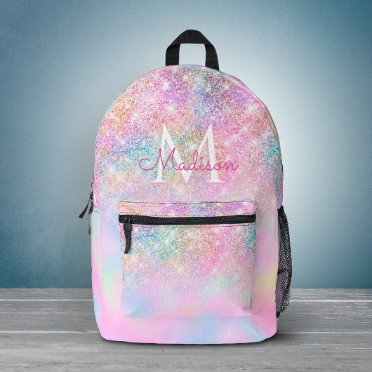 Cute iridescent unicorn ombre glitter monogram bedrukte rugzak
