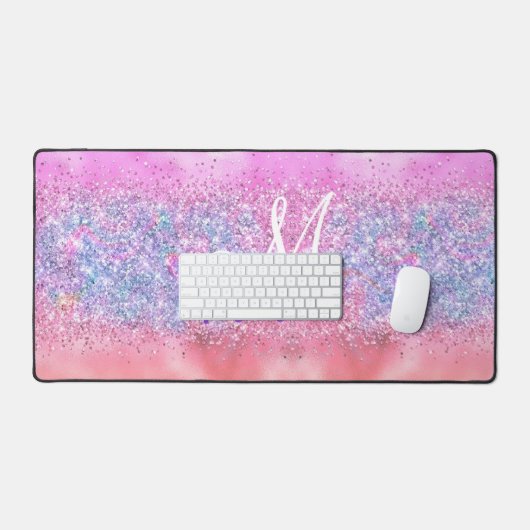 Cute iridescent unicorn ombre glitter monogram bureaumat (Keyboard & Muis)