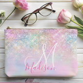Cute iridescent unicorn ombre glitter monogram etui