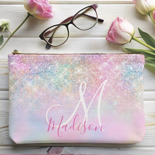 Cute iridescent unicorn ombre glitter monogram etui