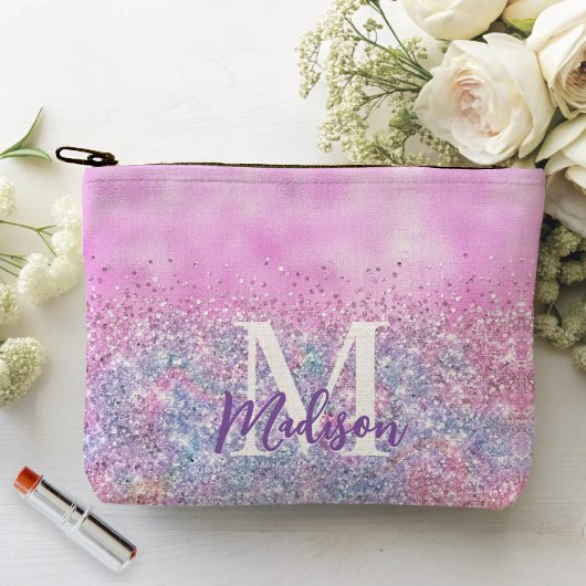 Cute iridescent unicorn ombre glitter monogram etui