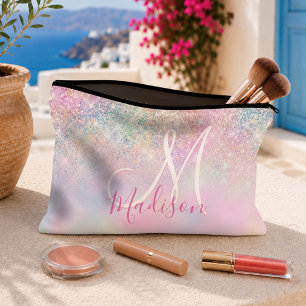 Cute iridescent unicorn ombre glitter monogram etui