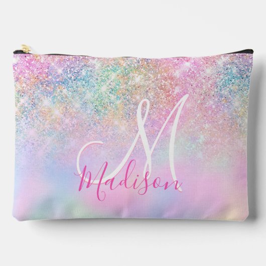 Cute iridescent unicorn ombre glitter monogram etui (Voorkant)
