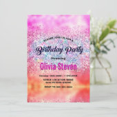 Cute iridescent unicorn ombre glitter monogram kaart (Staand voorkant)