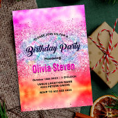 Cute iridescent unicorn ombre glitter monogram kaart