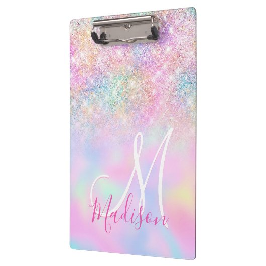 Cute iridescent unicorn ombre glitter monogram klembord (Links)