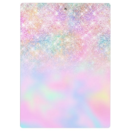 Cute iridescent unicorn ombre glitter monogram klembord (Achterkant)