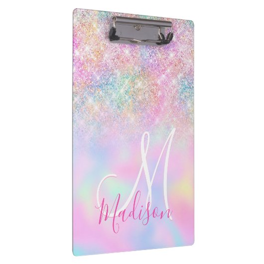 Cute iridescent unicorn ombre glitter monogram klembord (Rechts)