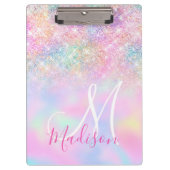 Cute iridescent unicorn ombre glitter monogram klembord (Voorkant)