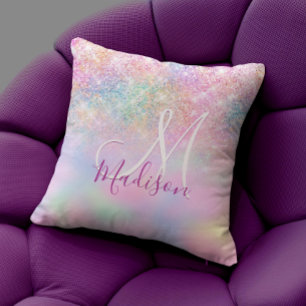 Cute iridescent unicorn ombre glitter monogram kussen