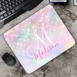 Cute iridescent unicorn ombre glitter monogram muismat
