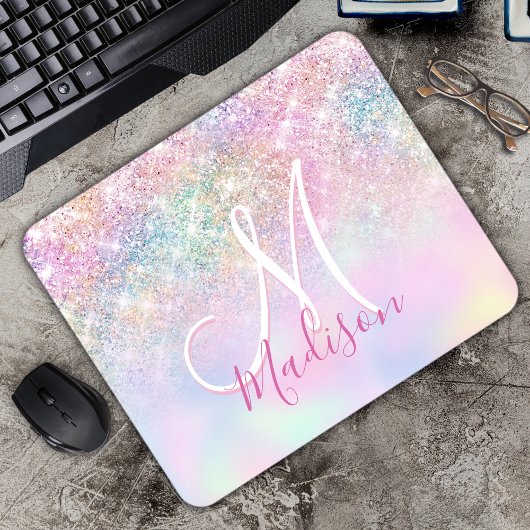 Cute iridescent unicorn ombre glitter monogram muismat