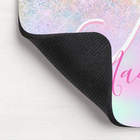 Cute iridescent unicorn ombre glitter monogram muismat (Hoek)