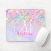 Cute iridescent unicorn ombre glitter monogram muismat (Met muis)