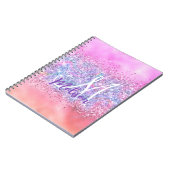 Cute iridescent unicorn ombre glitter monogram notitieboek (Linkerzijde)