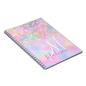 Cute iridescent unicorn ombre glitter monogram notitieboek (Rechterzijde)